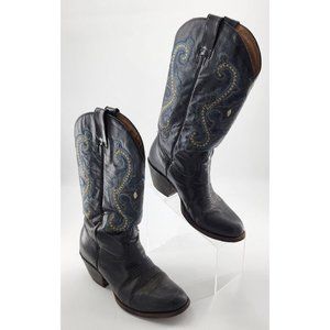 Big Bull Men Cowboy Boots Mexican Leather Corte Vacuno Pig Black Embroided Sz 27